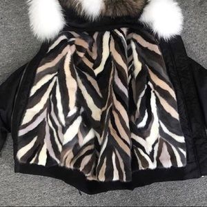 Genuine mink fur lined black bomber jacket